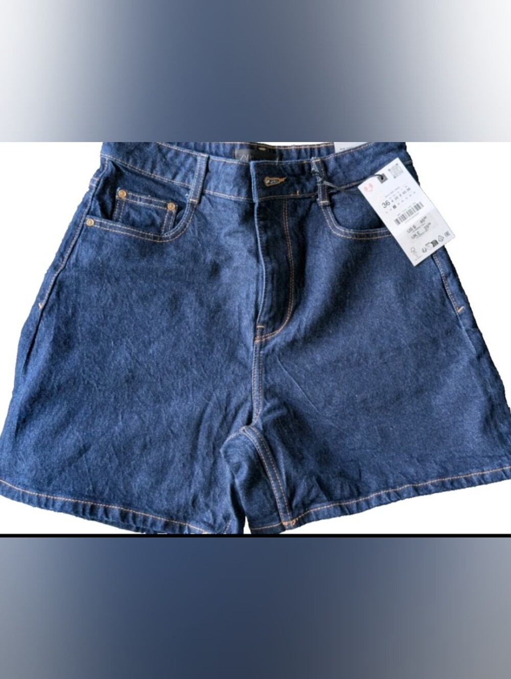 NWT Zara Mom Shorts Womens 4 Dark Wash Denim Cotton Stretch High Rise Comfort
